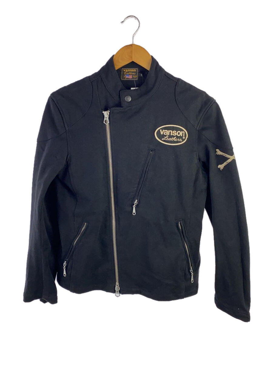 【中古】VANSON◆バックスカルエンブロイダリーダブルライダースジャケット/M/コットン/BLK【メンズウェア】