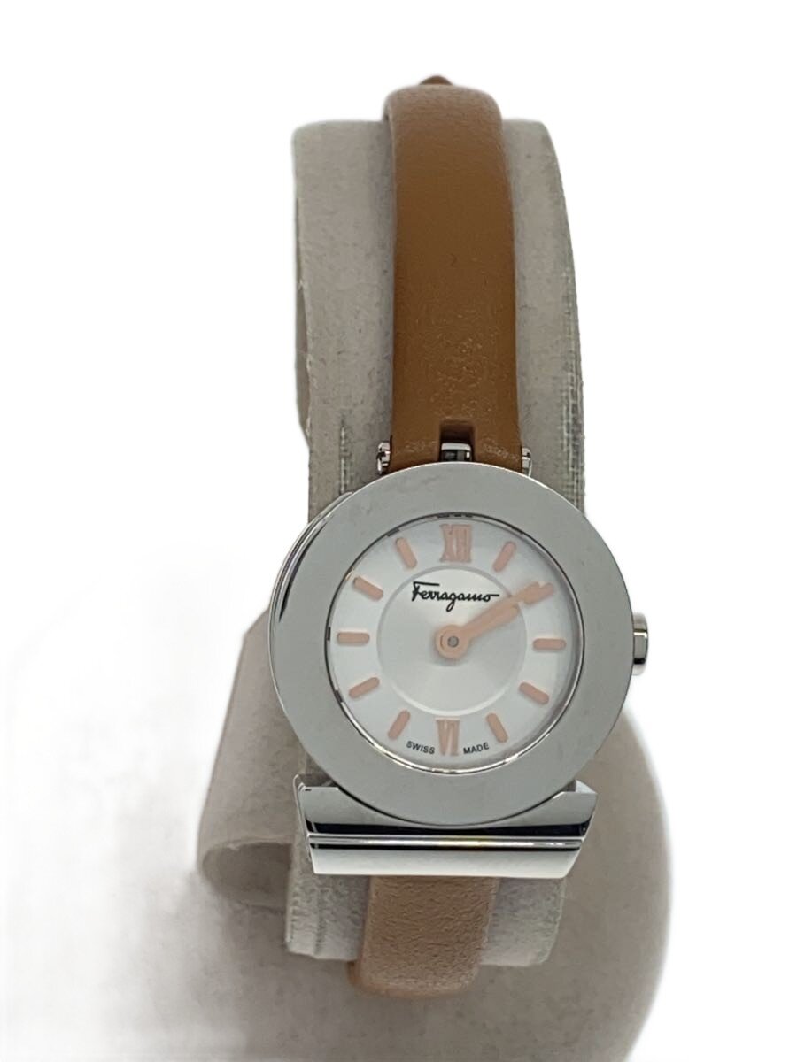【中古】Salvatore Ferragamo◆クォーツ腕時計/アナログ/レザー/SLV/CML/SS/C5-SF43【服飾雑貨他】