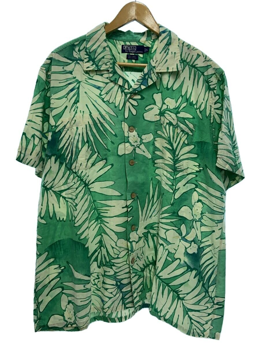 【中古】POLO RALPH LAUREN◆アロハシャツ/L/リネン/GRN/総柄/? NULL ?【メンズウェア】