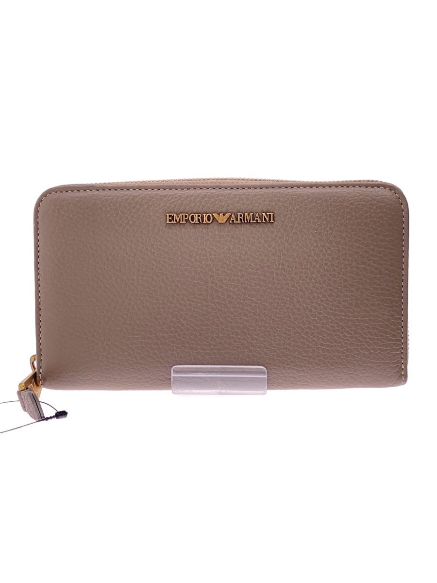【中古】EMPORIO ARMANI◆長財布/レザー/BEG/無地/レディース【服飾雑貨他】