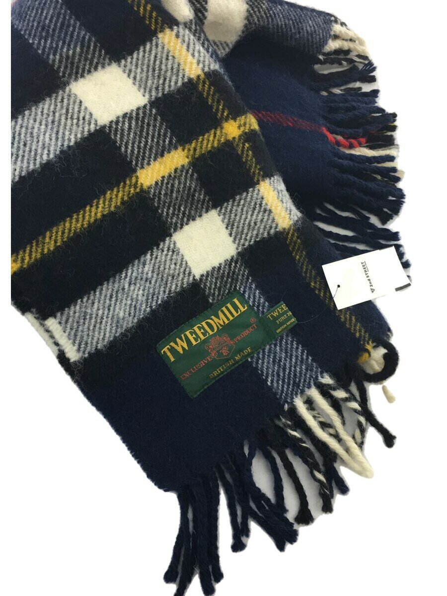 【中古】TWEED MILL◆マフラー/ウール/ネイビー/チェック/レディース【服飾雑貨他】