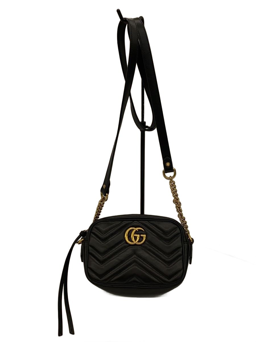 【中古】GUCCI◆ショルダーバッグ_GGマーモント_キルティング/レザー/BLK【バッグ】(4.0)