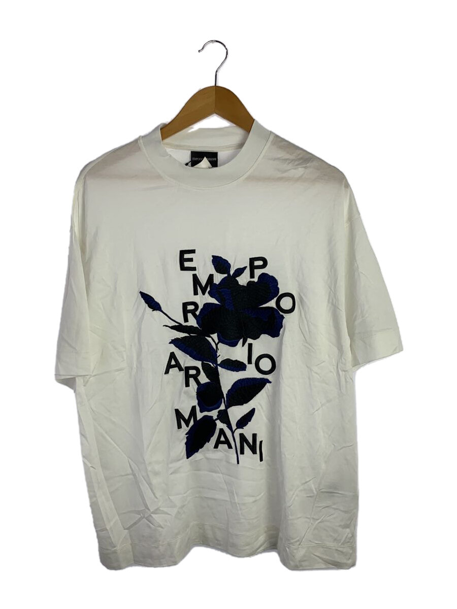 【中古】EMPORIO ARMANI◆フラワー刺繍/Tシャツ/M/コットン/ホワイト/3RITBC 1JUVZ【メンズウェア】