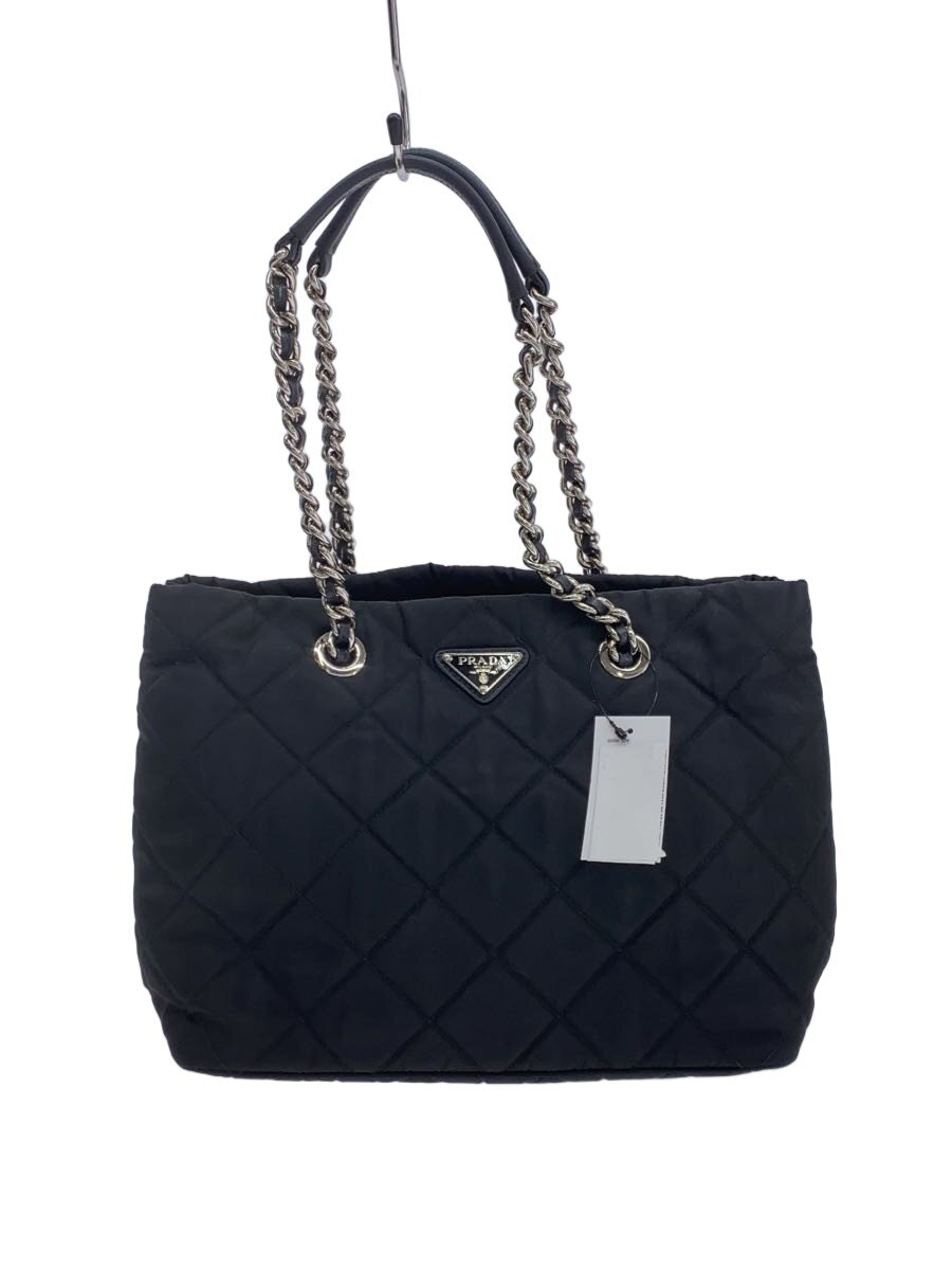 【中古】PRADA◆スレ/色褪せ有/三角ロゴプレート/キルティングトートバッグ/ナイロン/BLK/1BG740//【バッグ】