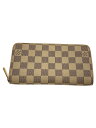 【中古】LOUIS VUITTON◆N60019/ダミエ アズール/ジッピー・ウォレット/長財布/PVC/WHT/チェック/レディース【服飾雑貨他】