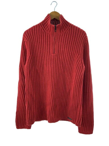 【中古】LOUIS VUITTON◆ハーフジップセーター/M/リネンコットン/レッド/レザーパッチ/色褪せ有【レディースウェア】 【中古】LOUIS VUITTON◆ハーフジップセーター/M/リネンコットン/レッド/レザーパッチ/色褪せ有【レディースウェア】