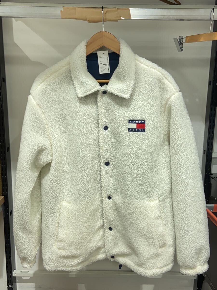【中古】TOMMY JEANS◆フリースジャケット/M/ポリエステル/ホワイト/無地/DM0DM07573【メンズウェア】
