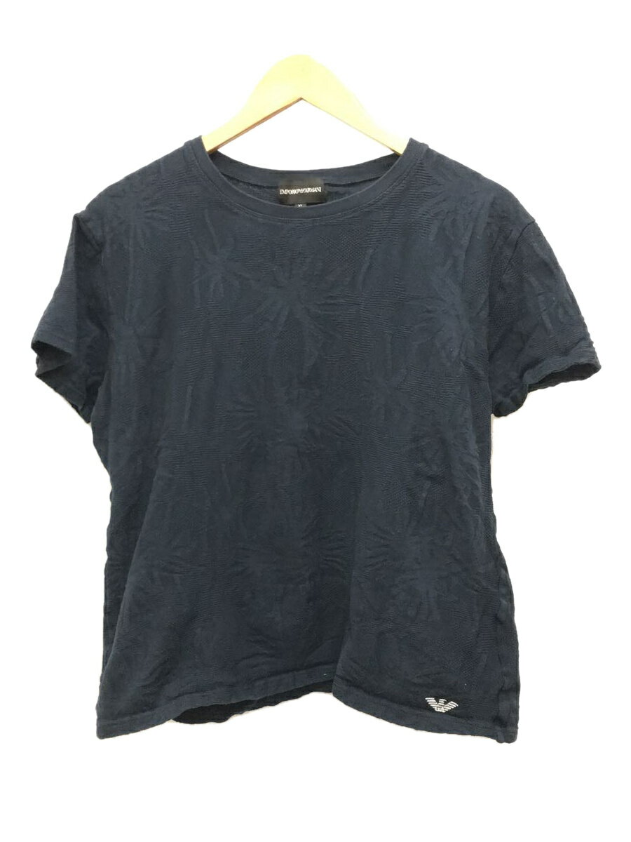 【中古】EMPORIO ARMANI◆Tシャツ/XL/コットン/NVY/総柄/made in japan/日本製/クルーネック/ロゴ刺繍/【メンズウェア】