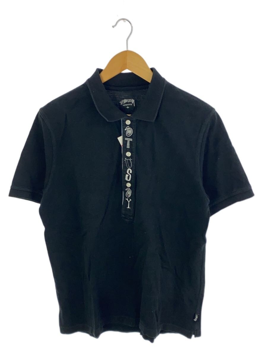 【中古】STUSSY◆old stussy/ネクタイポロ/ポロシャツ/M/コットン/BLK//【メンズウェア】