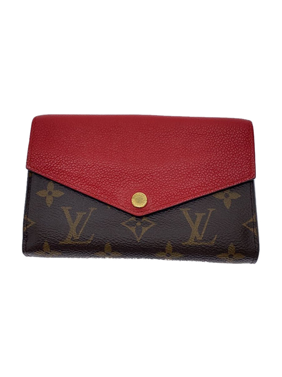 【中古】LOUIS VUITTON◆ポルト・フォイユ・パラス・コンパクト_トリヨン_モノグラム・キャンバス_RED/ブラウン/モノグラム//【服飾雑貨他】