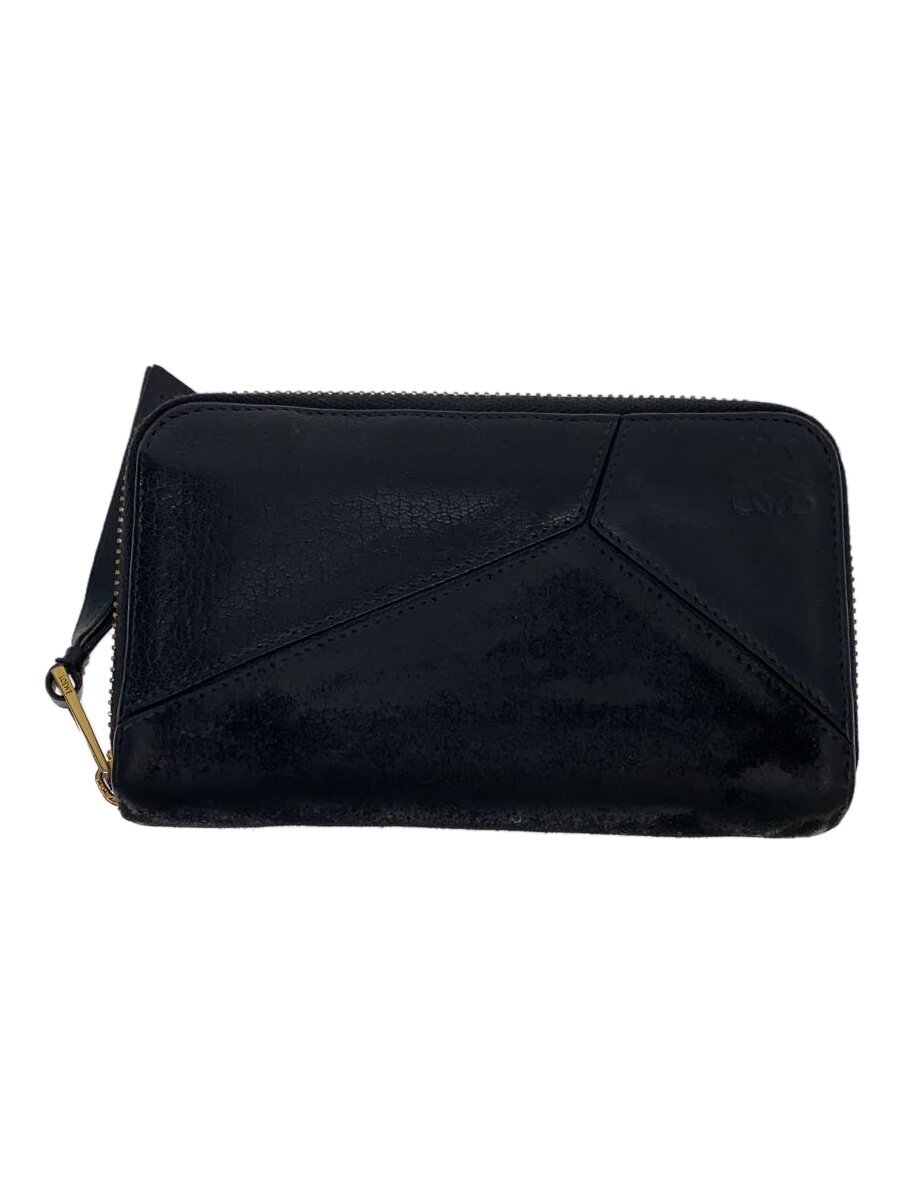 【中古】LOEWE◆パズルウォレット_異素材切替ラウンドジップウォレット/長財布/黒/ブラック/241344【服飾雑貨他】