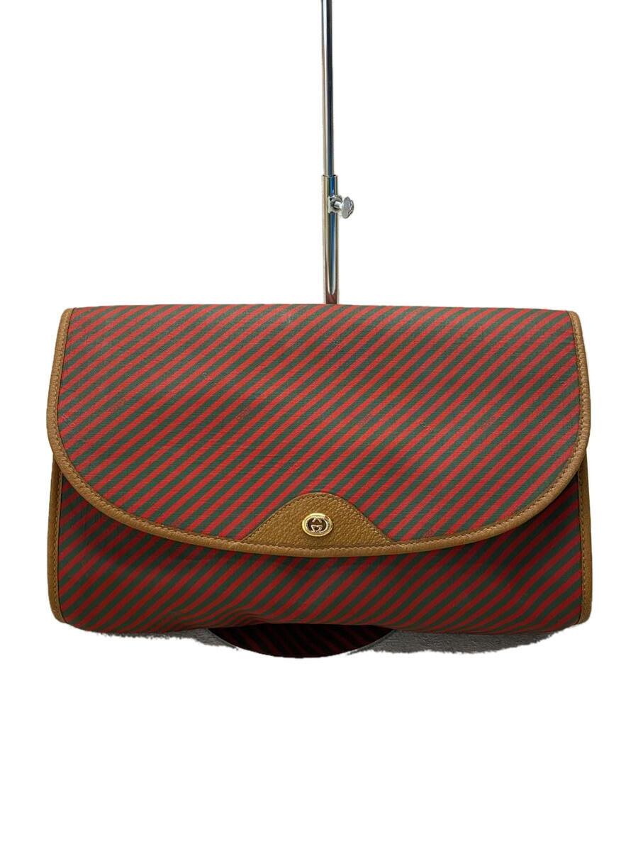 GUCCI - 【中古】GUCCI◆クラッチバッグ/--/RED/ストライプ/89.01.040【バッグ】