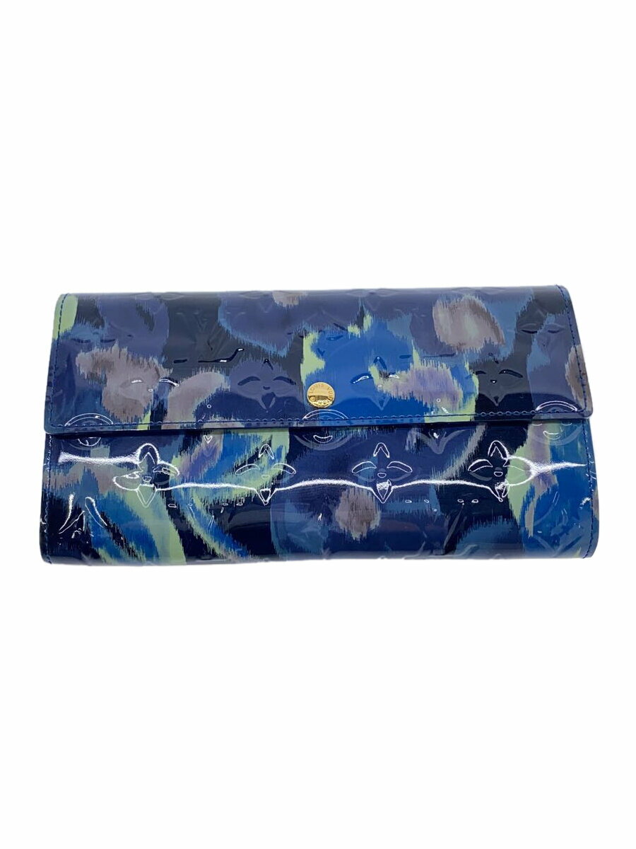 【中古】LOUIS VUITTON◆ポルト・フォイユ・サラ_モノグラム・ヴェルニ_BLU/エナメル/BLU/レディース【服飾雑貨他】