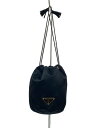 【中古】PRADA◆巾着ポーチ/サテン/フリンジ/ブラック【バッグ】