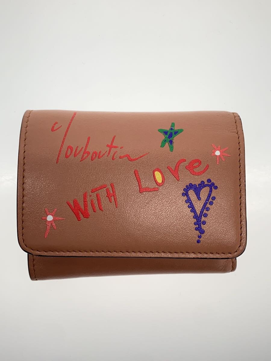 【中古】Christian Louboutin◆W LOUBIGAGA MINI WALLET/3つ折り財布/レザー/ベージュ/レディース【服飾雑貨他】