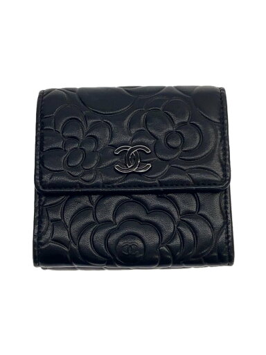 【中古】CHANEL◆2ツ折サイフ_カメリア_ラムスキン_Wホック_ココマーク_BLK/羊革/BLK/無地/レディース【服飾雑貨他】 【中古】CHANEL◆2ツ折サイフ_カメリア_ラムスキン_Wホック_ココマーク_BLK/羊革/BLK/無地/レディース【服飾雑貨他】
