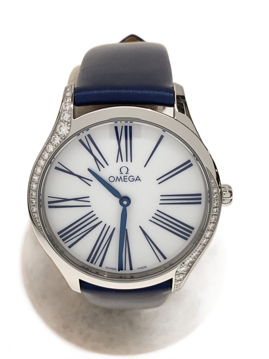 【中古】OMEGA◆デ・ビル_トレゾア_QZ_SS/ファブリック_36mm_ダイヤモンド/アナログ/レザー/WHT/BLU//【服飾雑貨他】