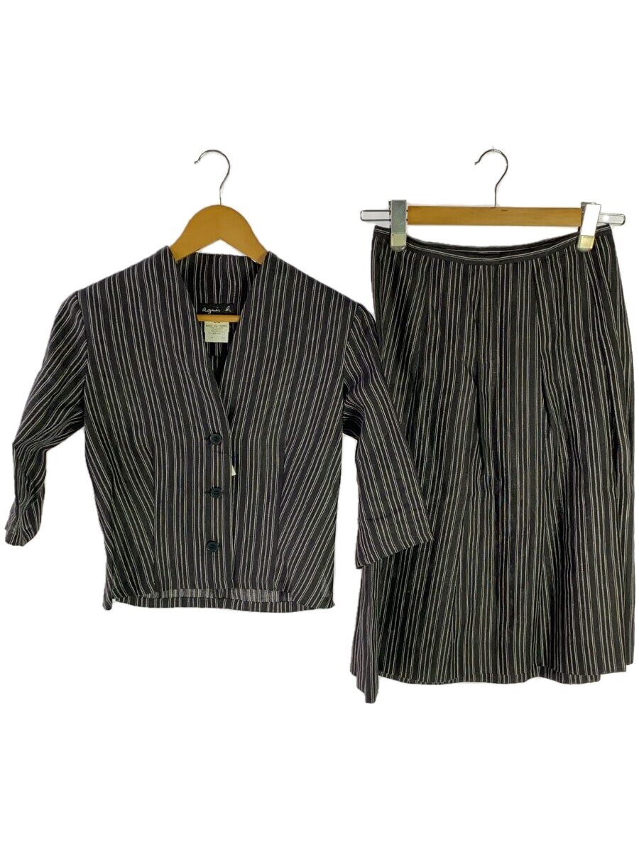 【中古】agnes b.◆90s/フランス製/セットアップ/上下size:38/リネン/GRY/ストライプ【レディースウェア】