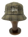 【中古】STUSSY◆バケットハット/--/ポリエステル/YLW/チェック/メンズ【服飾雑貨他】