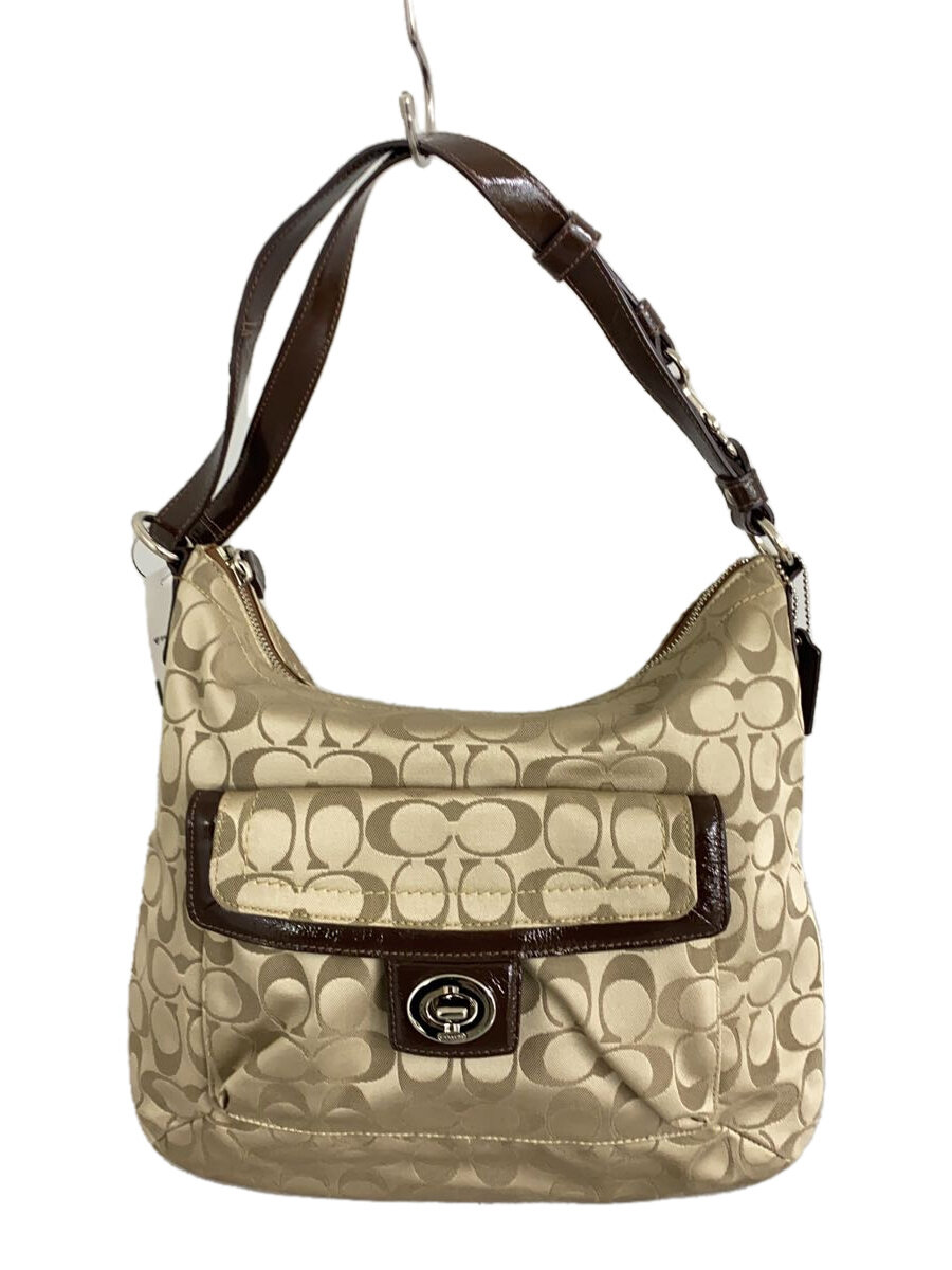 【中古】COACH◆ショルダーバッグ_シグネチャー/--/BEG【バッグ】