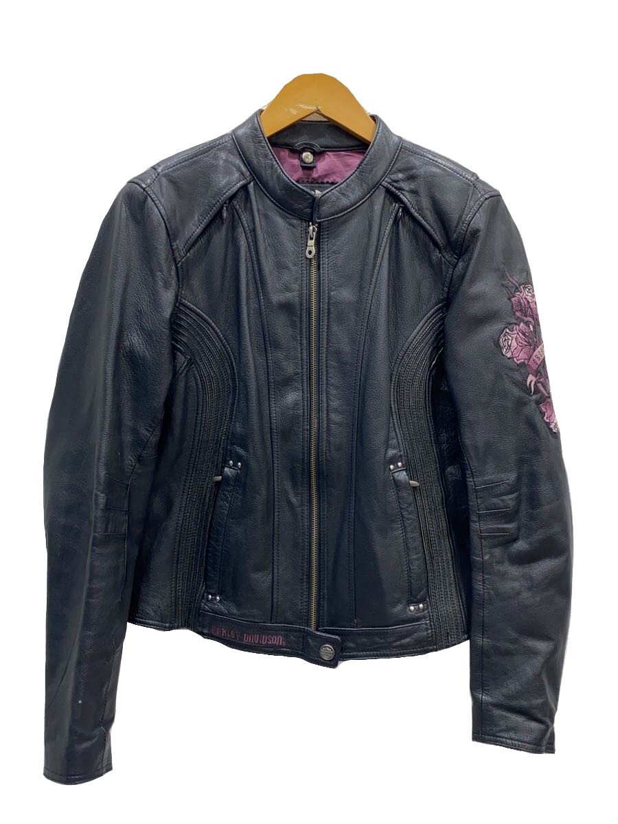 【中古】HARLEY DAVIDSON◆CYCLE SEDUCTION/Purple Rose/レザージャケット・ブルゾン/M/レザー/BLK//【レディースウェア】