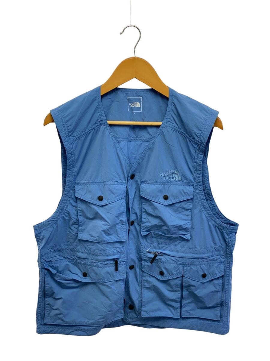 THE NORTH FACE◆RUSTLE CANOPY VEST_ラッスルキャノピーベスト/L/ナイロン/BLU/無地//