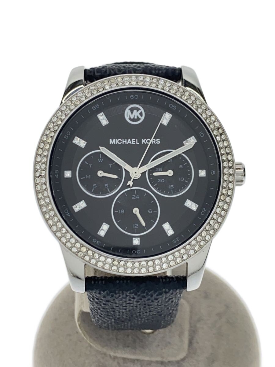 【中古】MICHAEL KORS◆クォーツ腕時計/アナログ/レザー/BLK/GRY/MK-2976【服飾雑貨他】