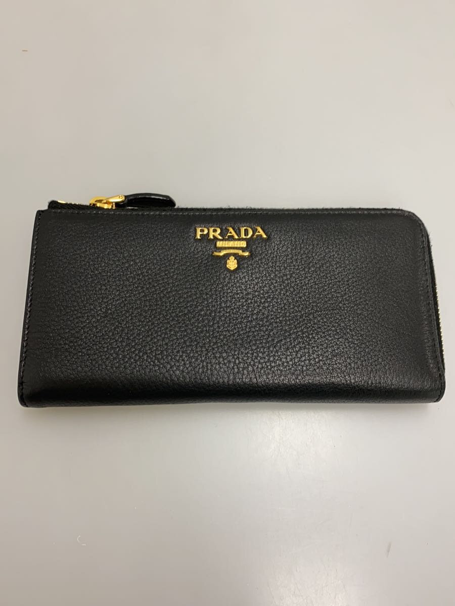 【中古】PRADA◆L字ファスナー/内部汚れアリ/長財布/レザー/BLK/レディース【服飾雑貨他】