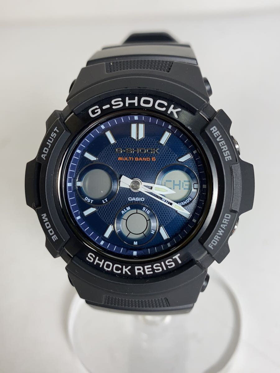 【中古】CASIO◆クォーツ腕時計/デジアナ/ラバー/BLU/BLK/SS/AWG-M100SB【服飾雑貨他】