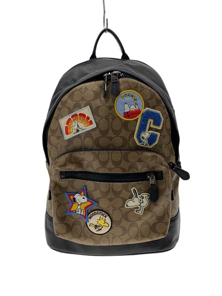 【中古】COACH◆リュックサック_シグネチャー_ベージュ/PVC/BEG/総柄【バッグ】