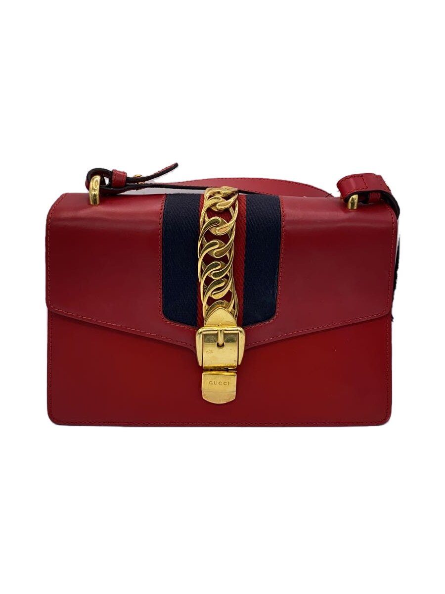 【中古】GUCCI◆ショルダーバッグ/レザー/RED/無地/421882【バッグ】