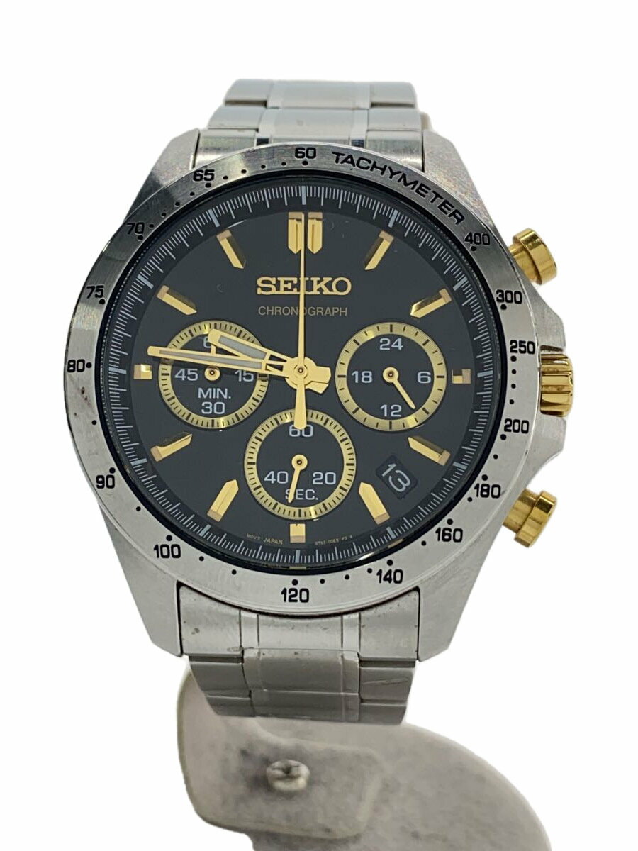 【中古】SEIKO◆クォーツ腕時計/アナログ/ステンレス/BLK/SLV/ST63-00D0【服飾雑貨他】