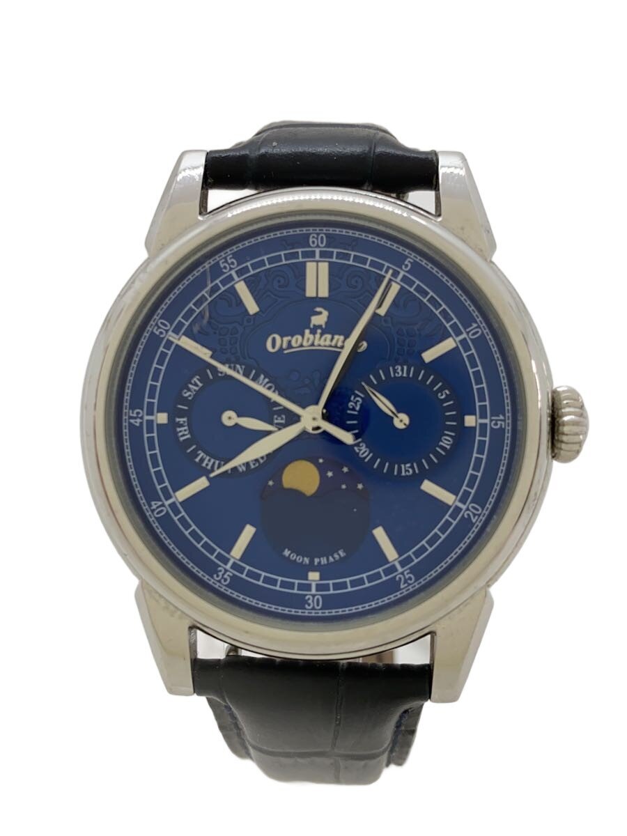 【中古】Orobianco◆クォーツ腕時計/アナログ/レザー/BLU/BLK/SS/OR0074-5【服飾雑貨他】