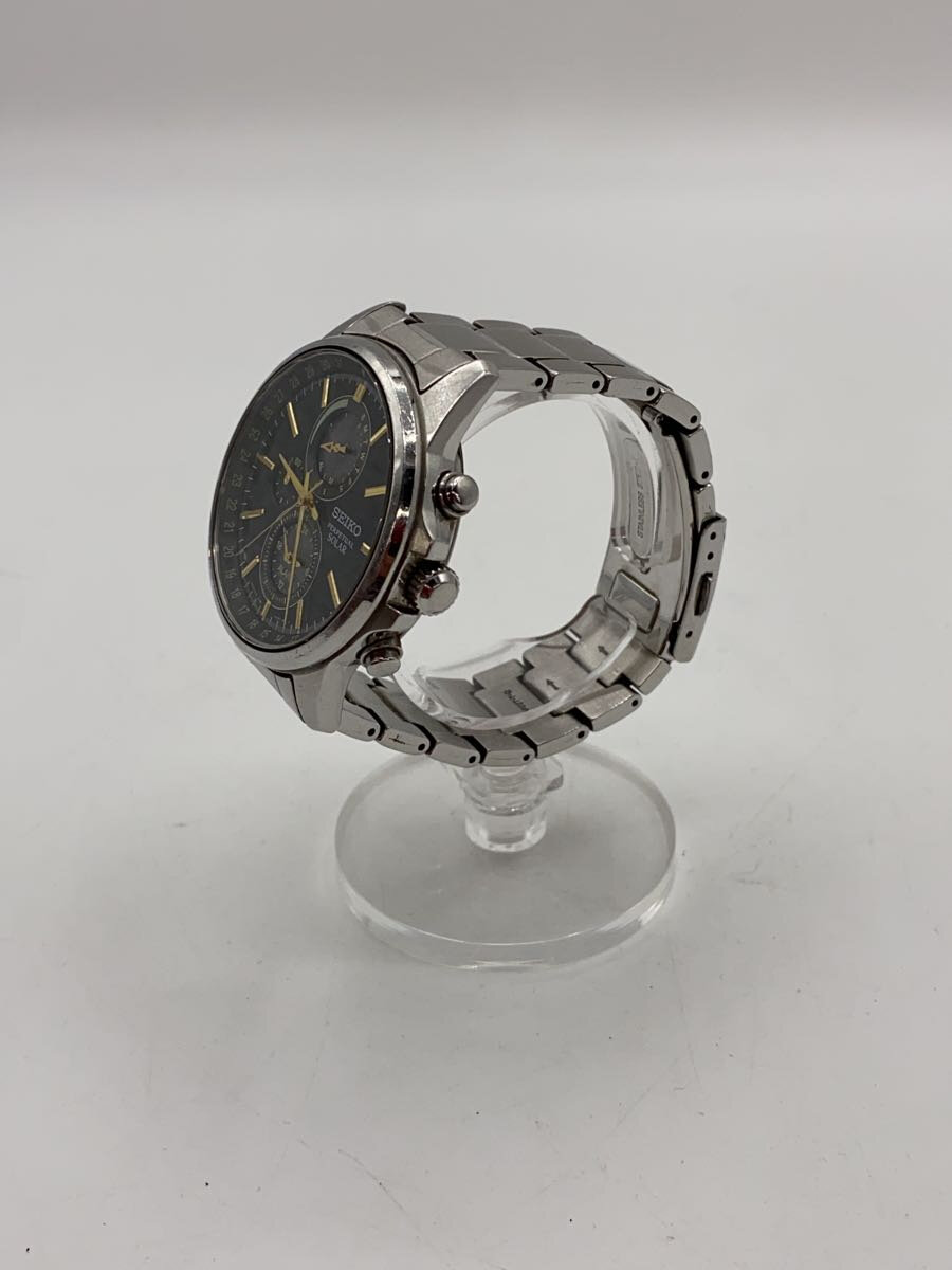 【中古】SEIKO◆ソーラー腕時計/アナログ/--/BLK/SLV/V198-0AC0【服飾雑貨他】