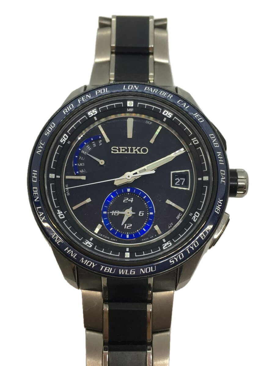 【中古】SEIKO◆ソーラー腕時計/アナログ/BLK/SLV/8B63-0AN0【服飾雑貨他】