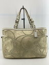 【中古】COACH◆トートバッグ/--/WHT/9371/ゴールド/ホワイト/長さ調節/自立型/総柄/【バッグ】