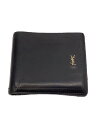【中古】YVES SAINT LAURENT◆2つ折り財布/レザー/ブラック/メンズ/スレキズ使用感あり/下部ダメージあり【服飾雑貨他】