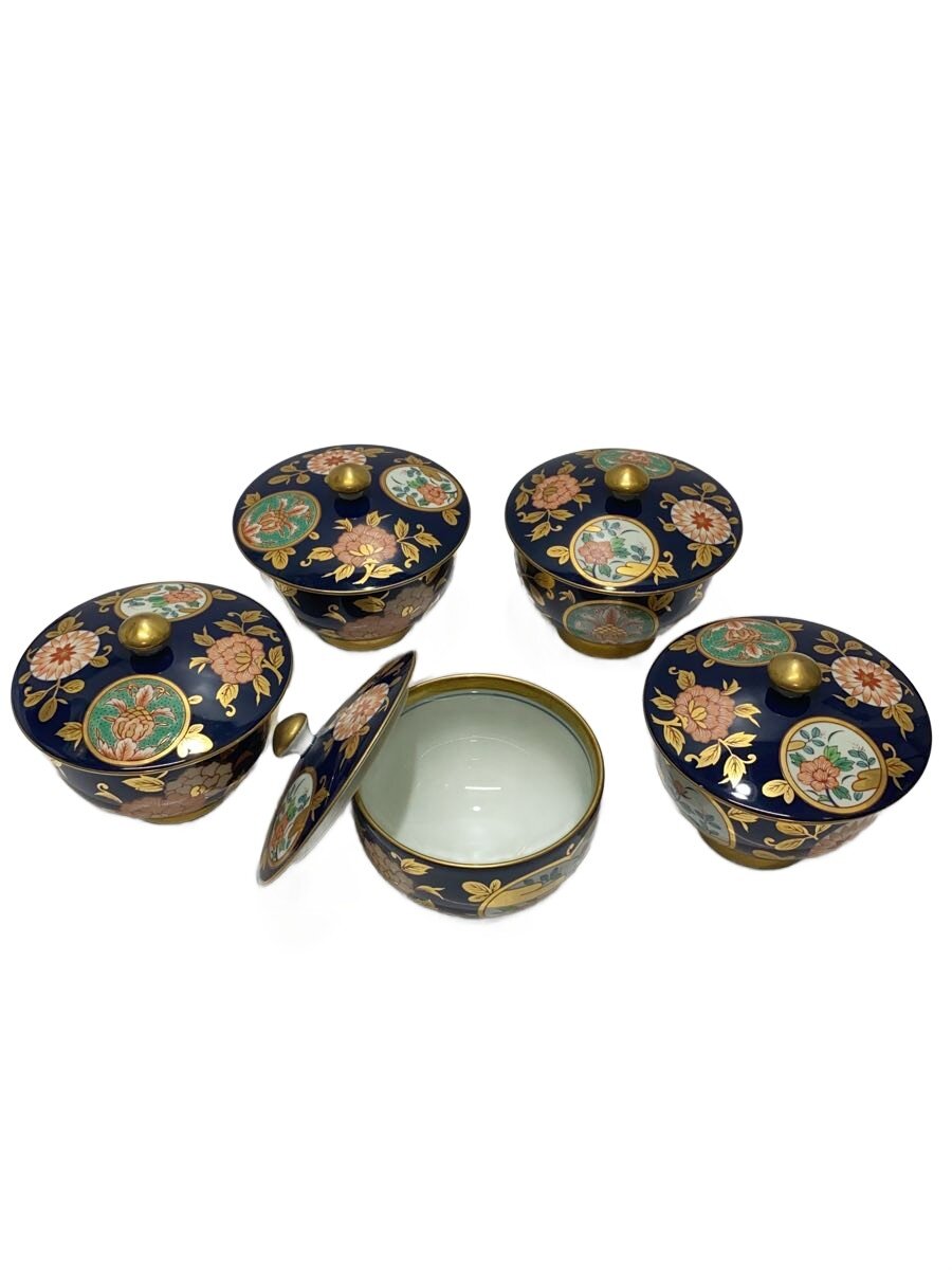 【中古】有田焼◆古伊万里金彩/清右ヱ門/蓋付き/湯呑/5点セット【キッチン用品】