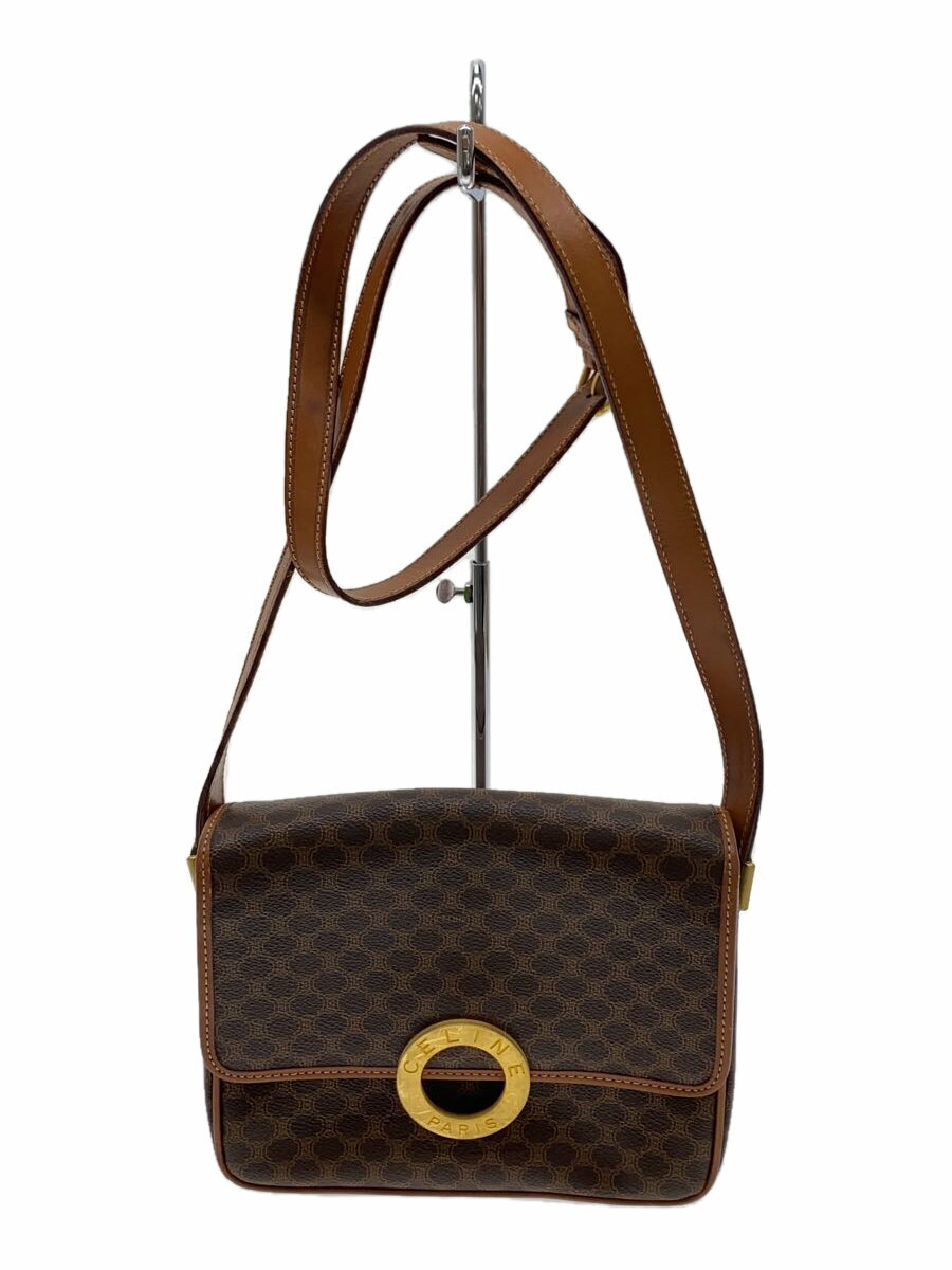 【中古】CELINE◆ショルダーバッグ/ブラウン/BRW/総柄/マカダム柄【バッグ】
