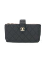 【中古】CHANEL◆マトラッセミニポーチ/レザー/BLK/小銭入れ/カードケース/キルティングレザー【バッグ】