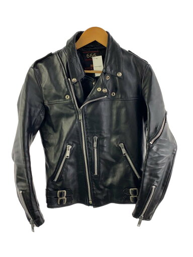 【中古】666 Leather Wear◆ダブルライダースジャケット/34/レザー/BLK【メンズウェア】 【中古】666 Leather Wear◆ダブルライダースジャケット/34/レザー/BLK【メンズウェア】