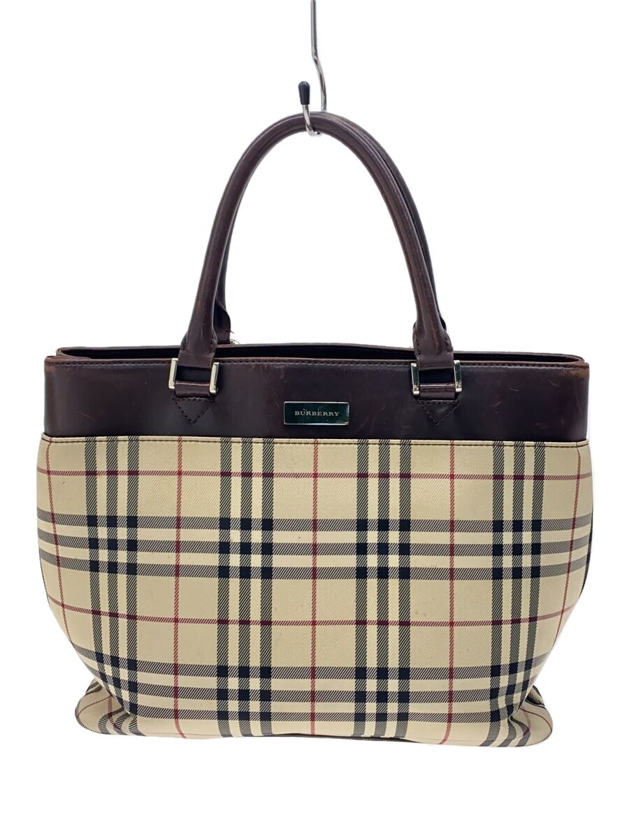 【中古】BURBERRY◆ハンドバッグ/--/BEG/チェック【バッグ】