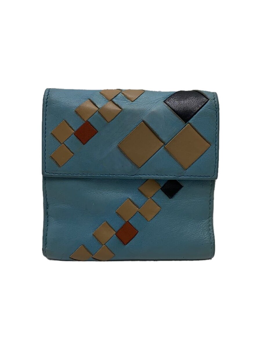 【中古】BOTTEGA VENETA◆2つ折り財布/レザー/BLU/メンズ【服飾雑貨他】