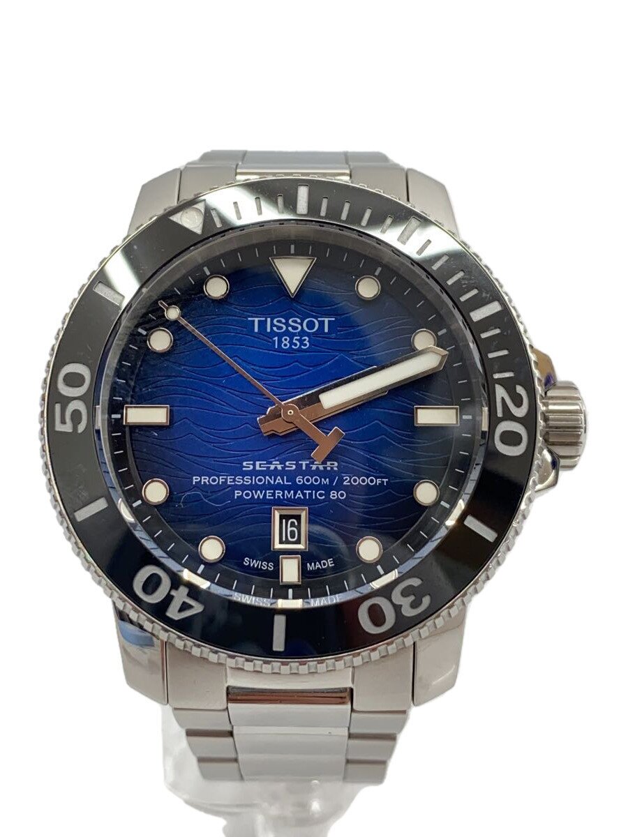 【中古】TISSOT◆自動巻腕時計/アナログ/ステンレス/BLU/SLV/ISO6425/シースター2000【服飾雑貨他】