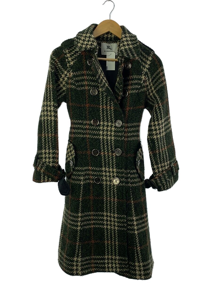 【中古】BURBERRY LONDON◆コート/38/ウール/GRN/チェック【レディースウェア】