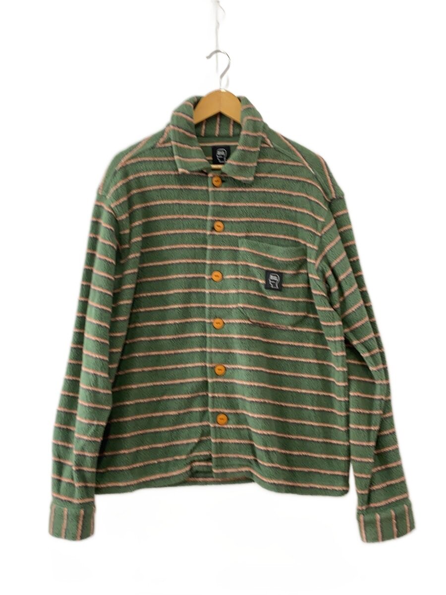 Brain Dead◆STRIPED MICRO SHERPA OVERSHIRT/長袖シャツ/M/コットン/GRN/ボーダー