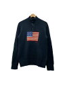 【中古】POLO RALPH LAUREN◆星条旗/90s/ニット・セーター(厚手)/XL/コットン/BLK/無地【メンズウェア】