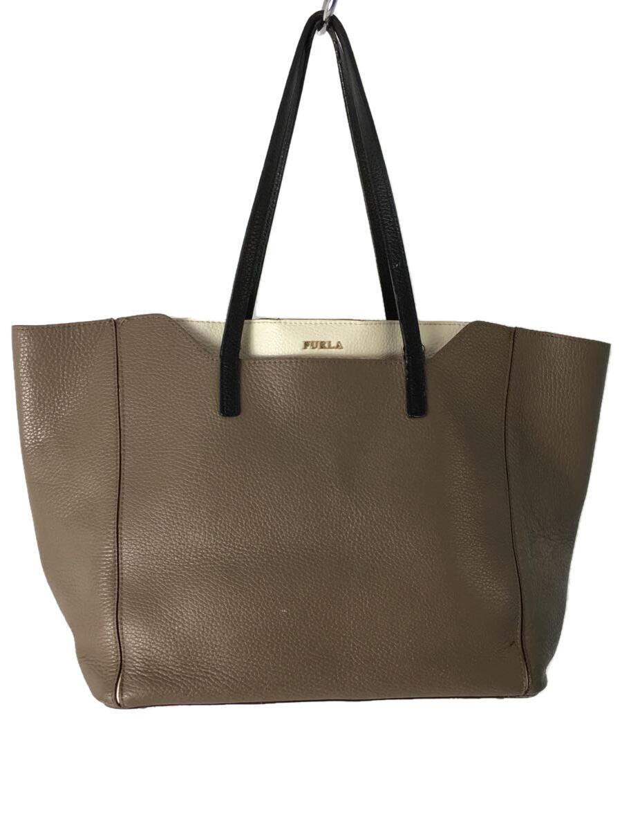 【中古】FURLA◆トートバッグ/レザー/BRW/無地/217747【バッグ】