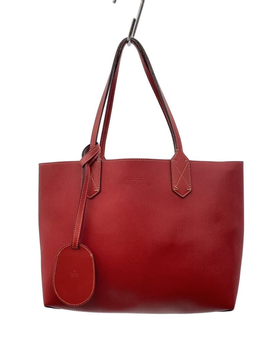 GUCCI - 【中古】GUCCI◆トートバッグ_GGスプリーム/レザー/RED/無地【バッグ】