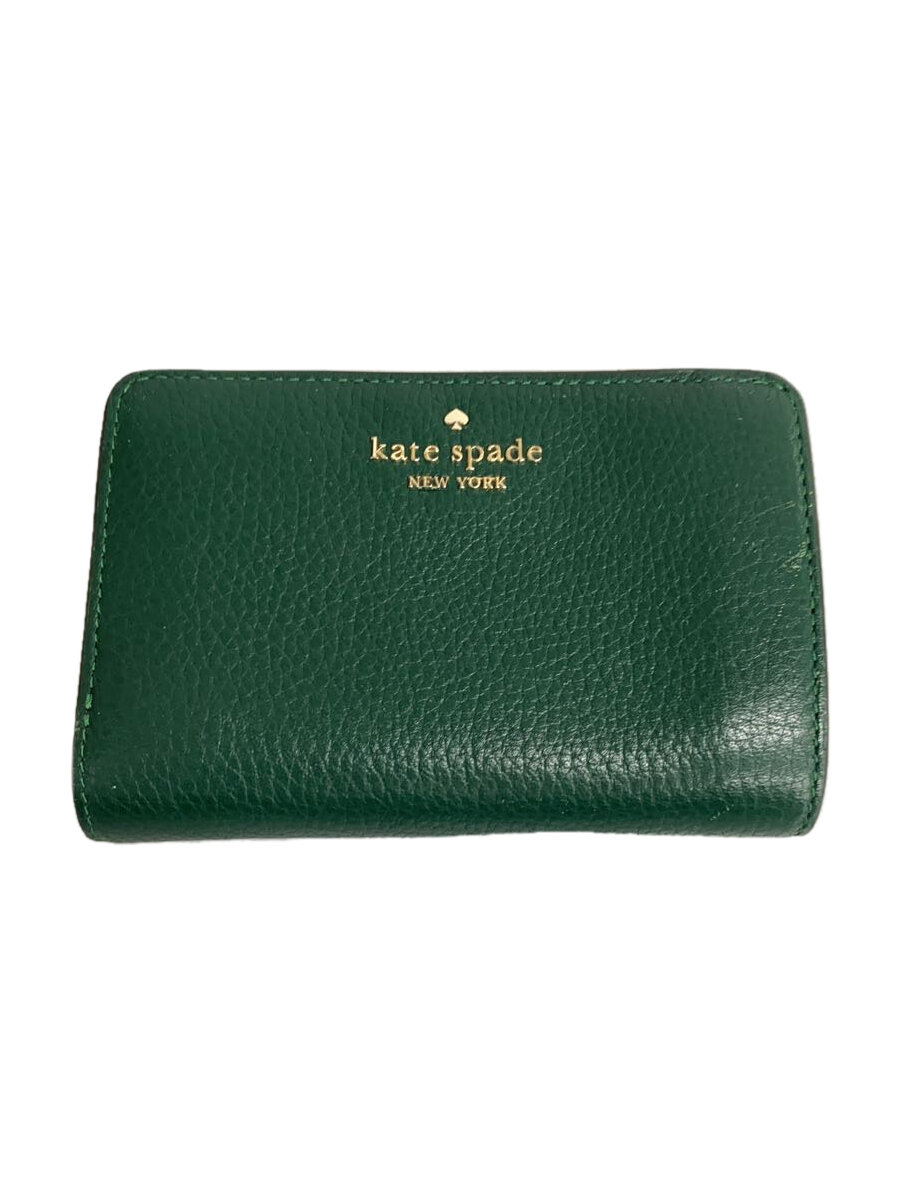 【中古】kate spade new york◆2つ折り財布/レザー/GRN/無地/レディース【服飾雑貨他】